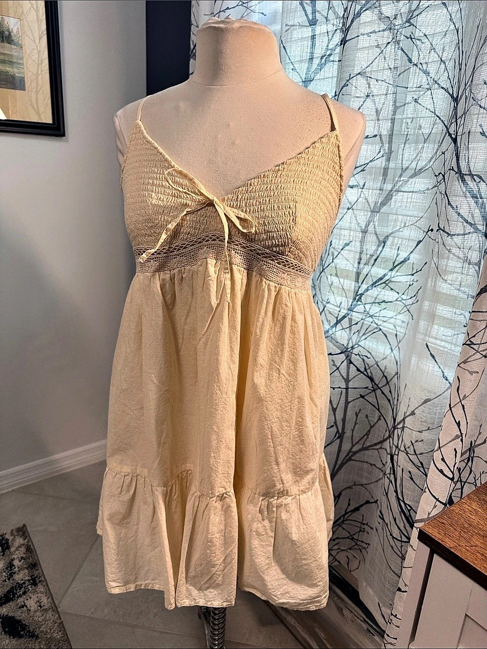 Aeropostale Smocked Mini Dress in Cream Size XL